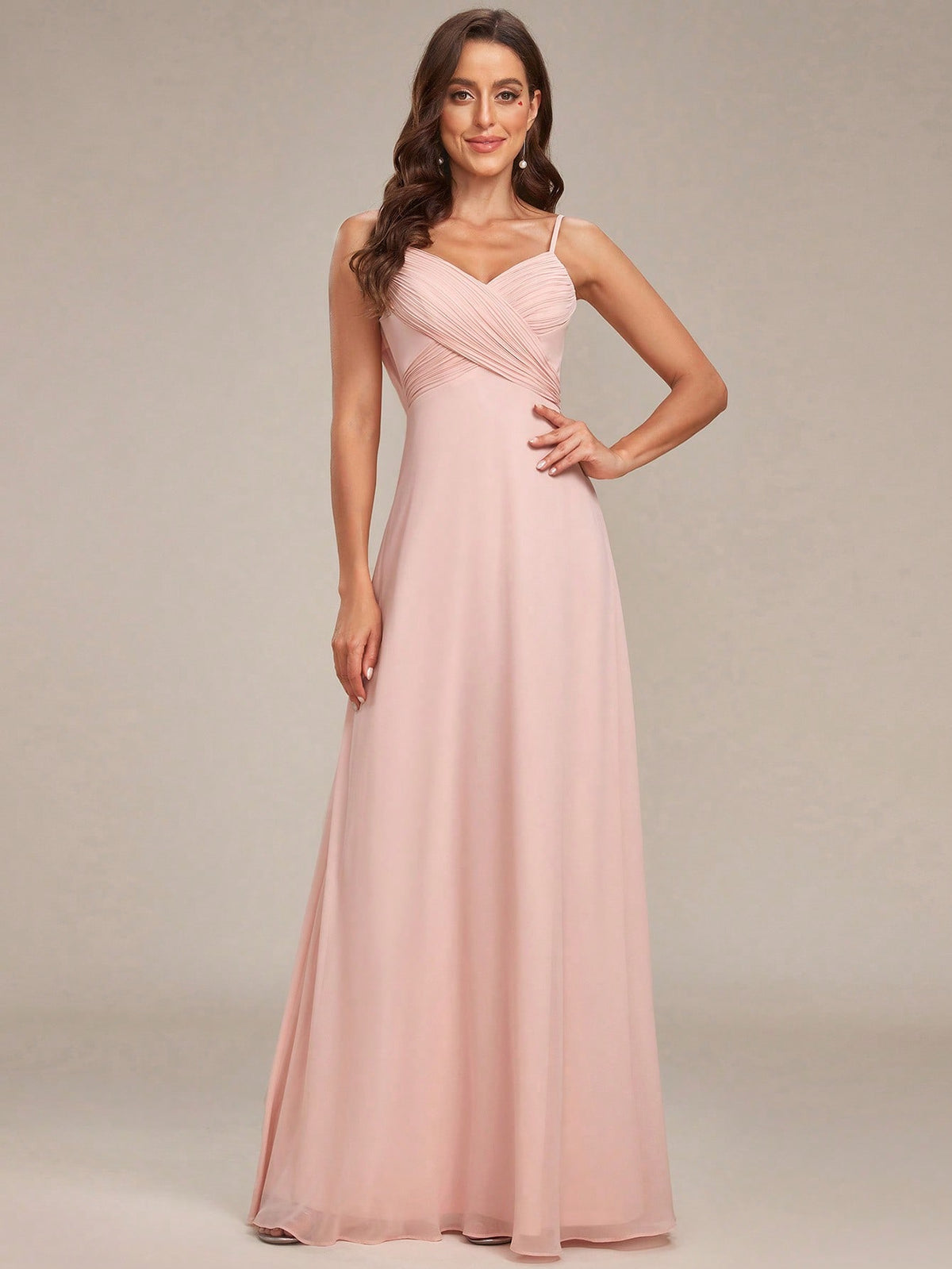 EVER-PRETTY Solid Ruched Detail Chiffon Cami Dress