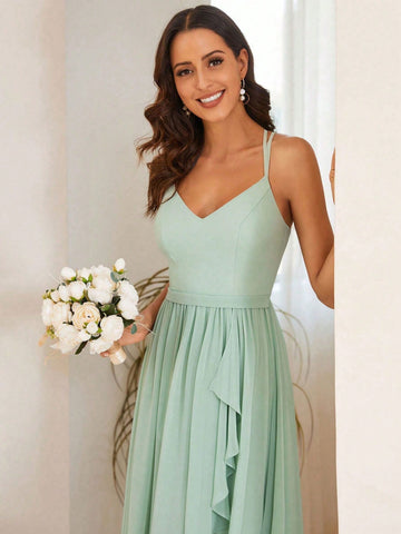 EVER-PRETTY Solid Split Thigh Cami Bridesmaid Dress