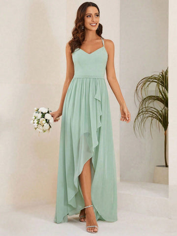 EVER-PRETTY Solid Split Thigh Cami Bridesmaid Dress