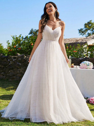 EVER-PRETTY Solid Zip Back Cami Wedding Dress