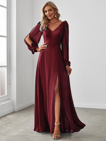 EVER-PRETTY Split Sleeve Split Thigh Chiffon Bridesmaid Dress