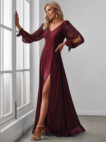 EVER-PRETTY Split Sleeve Split Thigh Chiffon Bridesmaid Dress