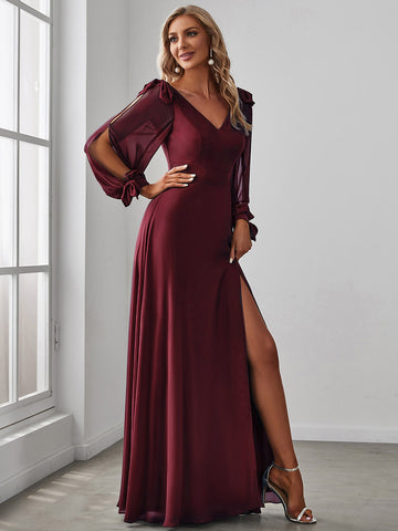 EVER-PRETTY Split Sleeve Split Thigh Chiffon Bridesmaid Dress