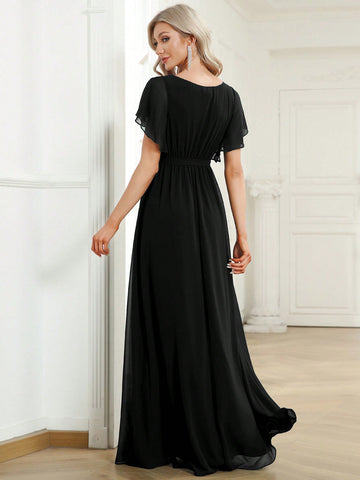 EVER-PRETTY Surplice Neck Butterfly Sleeve Belted Dress