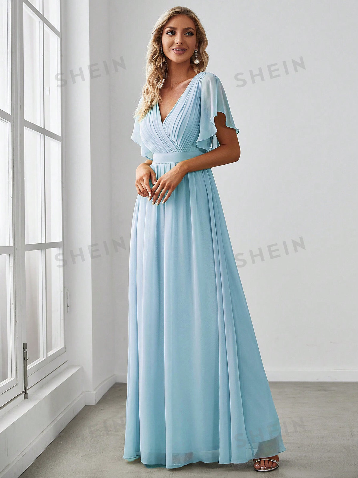 EVER-PRETTY Surplice Neck Butterfly Sleeve Chiffon Bridesmaid Dress