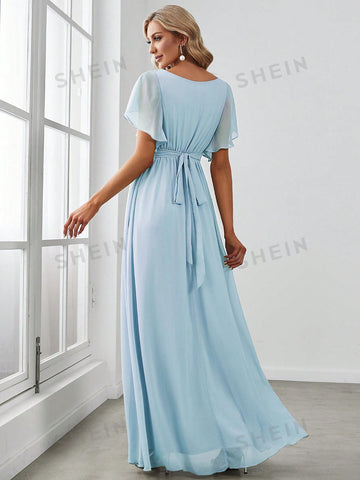 EVER-PRETTY Surplice Neck Butterfly Sleeve Chiffon Bridesmaid Dress