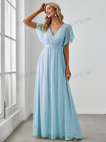 EVER-PRETTY Surplice Neck Butterfly Sleeve Chiffon Bridesmaid Dress