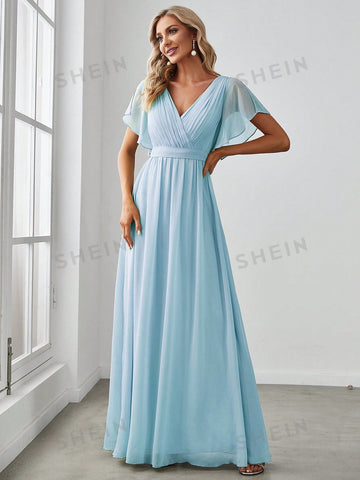 EVER-PRETTY Surplice Neck Butterfly Sleeve Chiffon Bridesmaid Dress