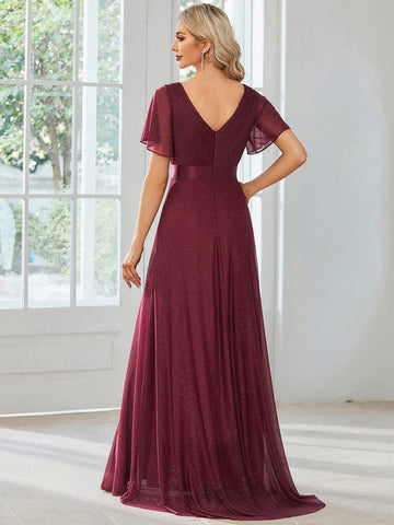 EVER-PRETTY Surplice Neck Butterfly Sleeve Glitter Bridesmaid Dress