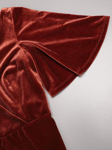 EVER-PRETTY Surplice Neck Flutter Sleeve Velvet Prom Dress
