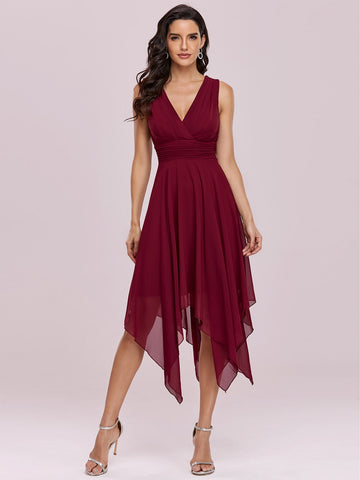 EVER-PRETTY Surplice Neck Hanky Hem Chiffon Bridesmaid Dress