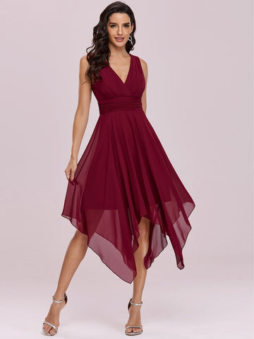EVER-PRETTY Surplice Neck Hanky Hem Chiffon Bridesmaid Dress