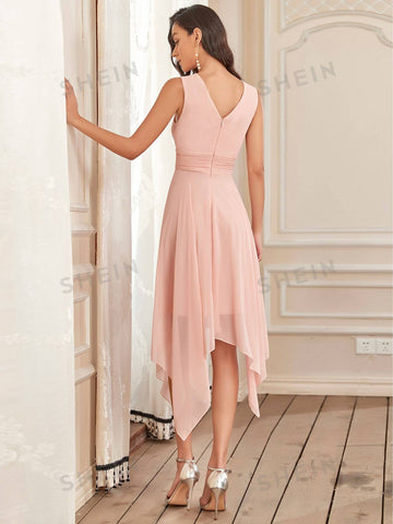EVER-PRETTY Surplice Neck Hanky Hem Chiffon Bridesmaid Dress