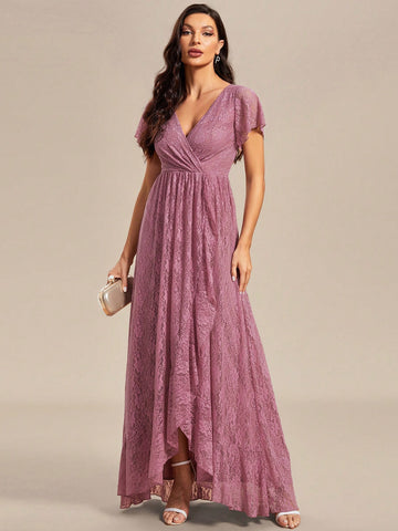 EVER-PRETTY Surplice Neck Lace A-line Mother of the Bride Dress