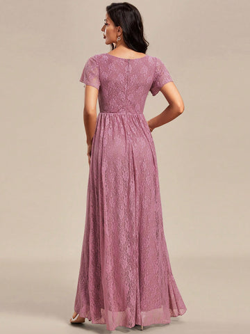EVER-PRETTY Surplice Neck Lace A-line Mother of the Bride Dress
