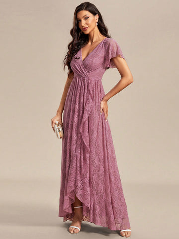 EVER-PRETTY Surplice Neck Lace A-line Mother of the Bride Dress