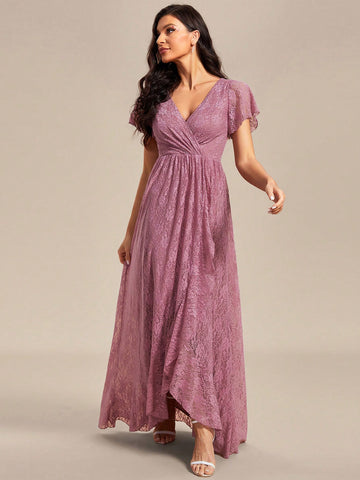 EVER-PRETTY Surplice Neck Lace A-line Mother of the Bride Dress