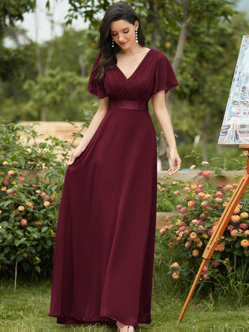 EVER-PRETTY Surplice Neck Ruched Bodice Chiffon Bridesmaid Dress