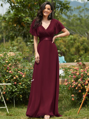 EVER-PRETTY Surplice Neck Ruched Bodice Chiffon Bridesmaid Dress