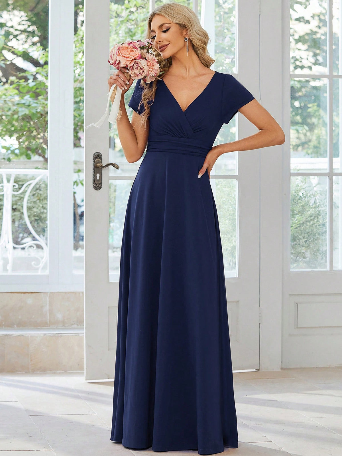 EVER-PRETTY Surplice Neck Ruched Waist Chiffon Bridesmaid Dress