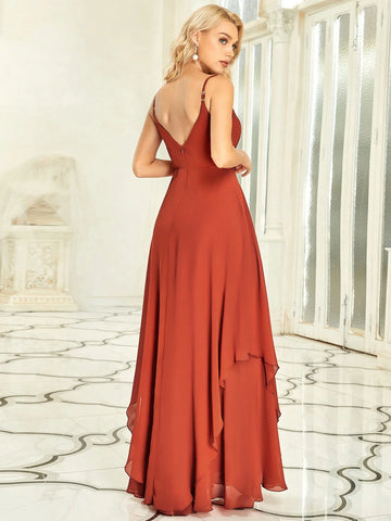EVER-PRETTY V-Neck Asymmetrical Hem Formal Dress With Spaghetti Straps