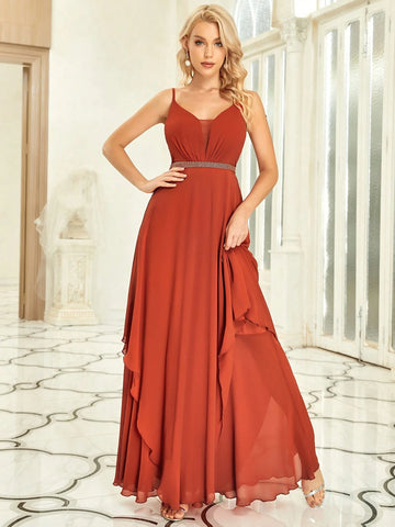 EVER-PRETTY V-Neck Asymmetrical Hem Formal Dress With Spaghetti Straps