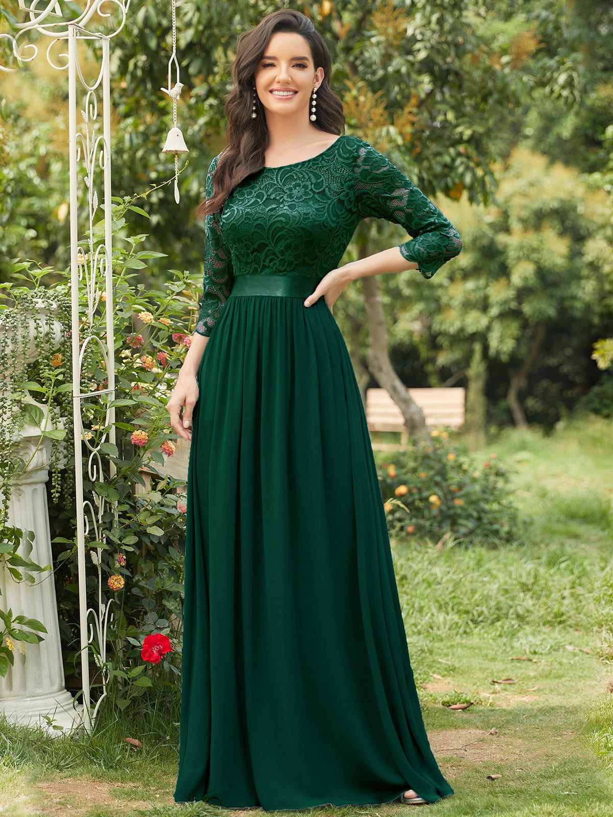 EVER-PRETTY V-back Lace Bodice Chiffon Bridesmaid Dress