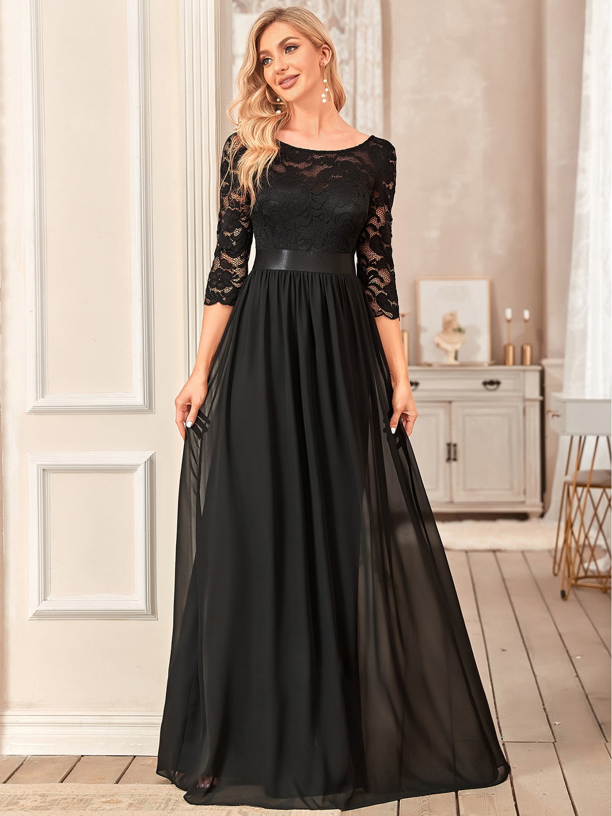 EVER-PRETTY V-back Lace Bodice Chiffon Bridesmaid Dress