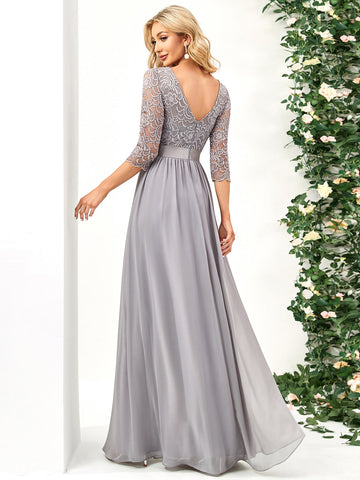 EVER-PRETTY V-back Lace Bodice Chiffon Bridesmaid Dress