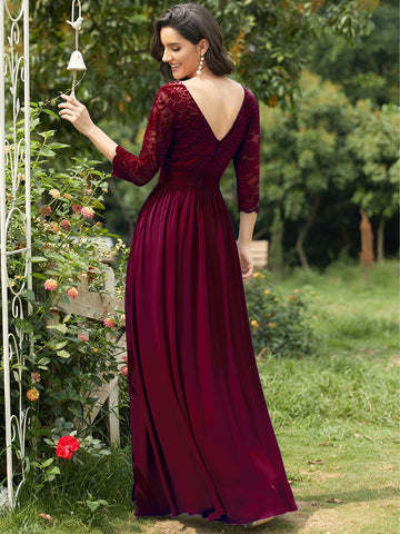 EVER-PRETTY V-back Lace Bodice Chiffon Bridesmaid Dress