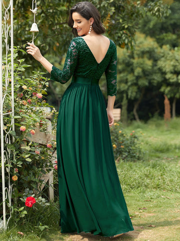 EVER-PRETTY V-back Lace Bodice Chiffon Bridesmaid Dress