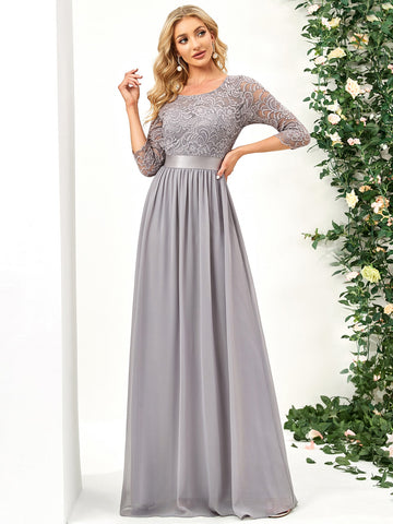 EVER-PRETTY V-back Lace Bodice Chiffon Bridesmaid Dress