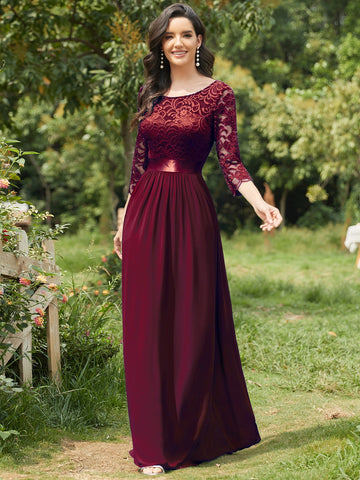EVER-PRETTY V-back Lace Bodice Chiffon Bridesmaid Dress