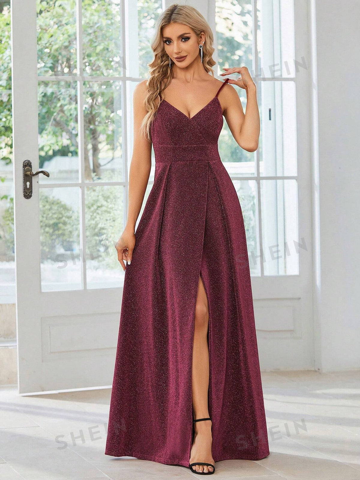 EVER-PRETTY Wrap Hem Glitter Cami Bridesmaid Dress