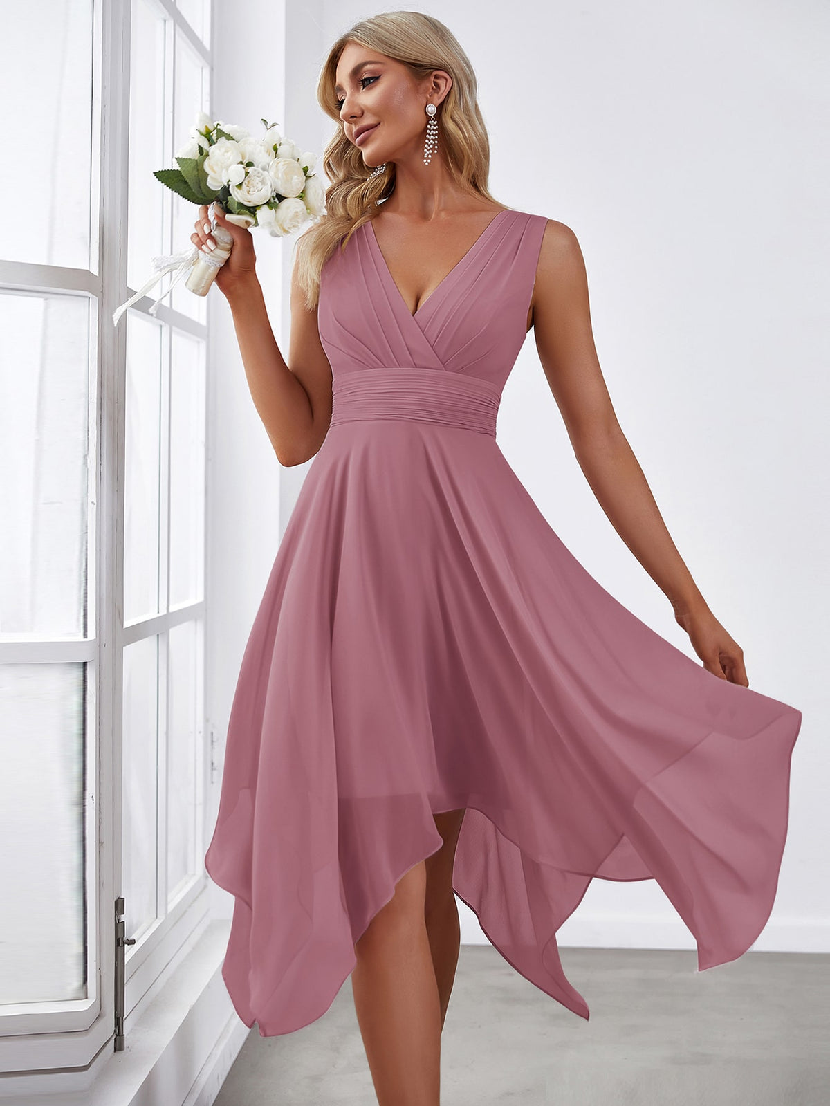 EVER-PRETTY Zip Back Hanky Hem Chiffon Bridesmaid Dress