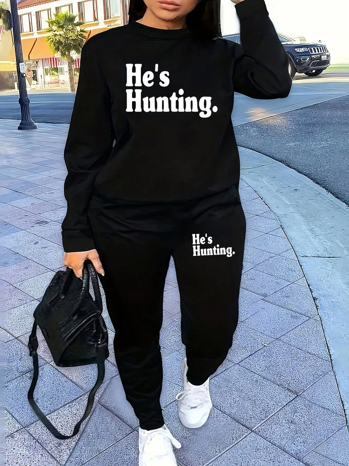 He Is Hunting, Two-Piece Casual Sports Sweatshirt Suit For Women, Autumn And Winter