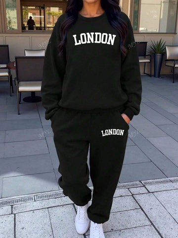 London Women's Casual Sports Sweatshirt Two-Piece Set, Autumn And Winter