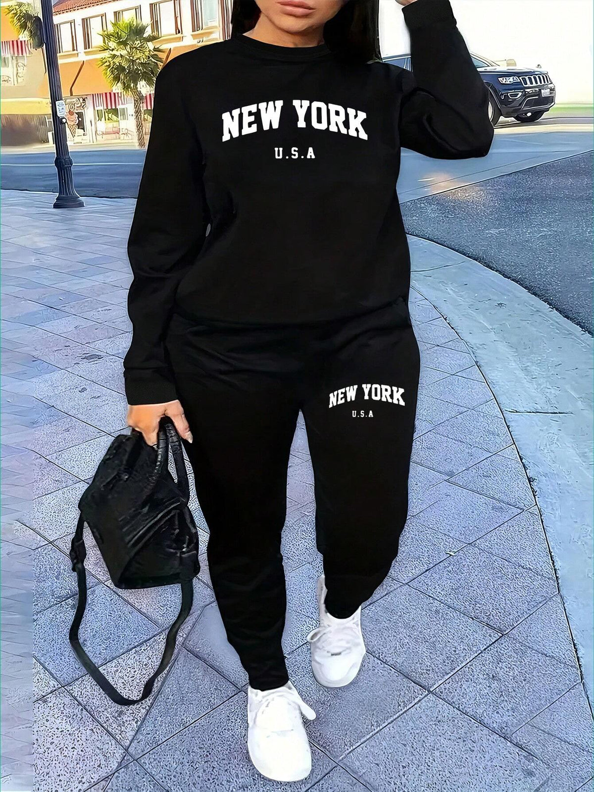 New York USA Printed Women's Casual Sports Sweatshirt Set Autumn And Winter