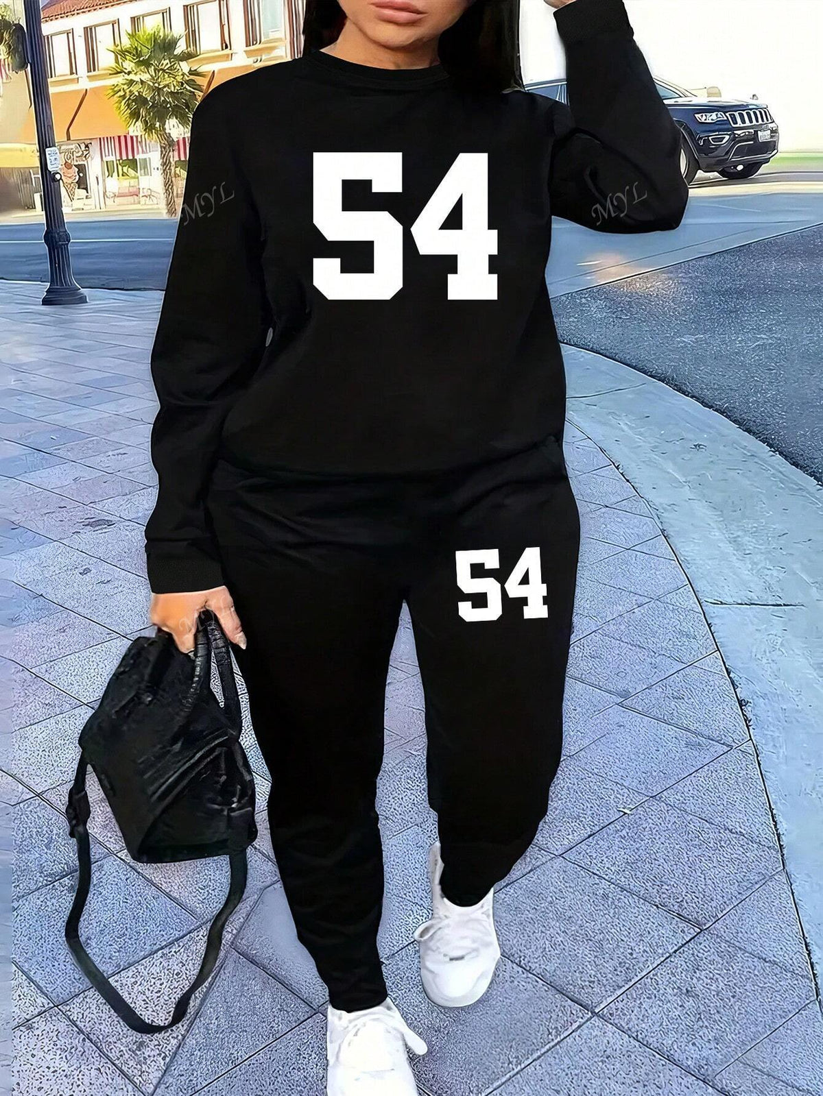 Number 54, Two-Piece Casual Sports Sweatshirt Suit For Women, Autumn And Winter