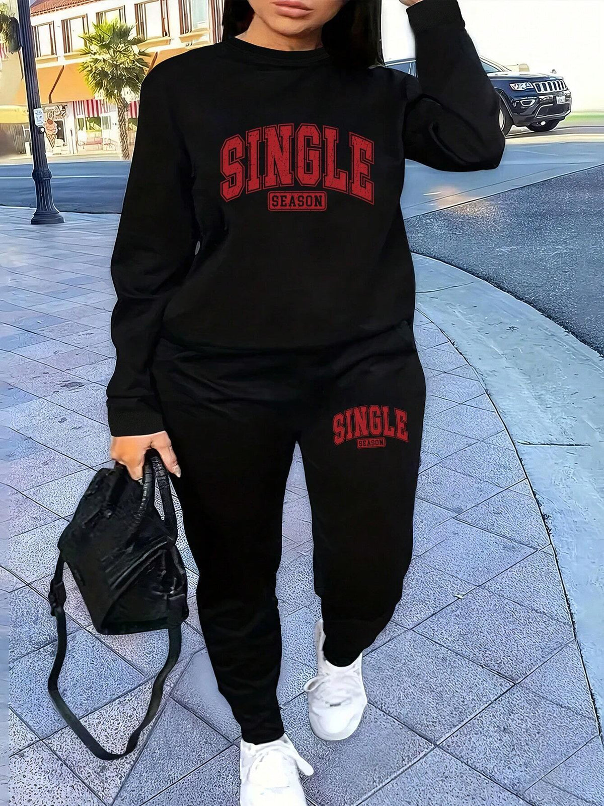 Single Season Printed Women's Casual Sweatshirt Set Two-Piece Set Autumn And Winter