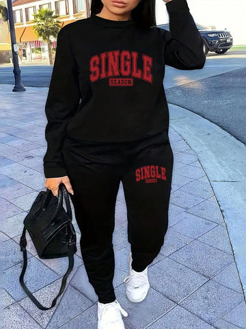 Single Season Printed Women's Casual Sweatshirt Set Two-Piece Set Autumn And Winter