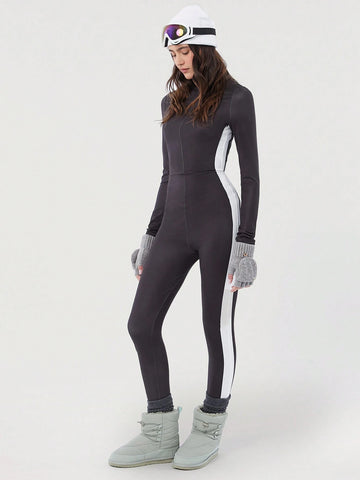 Easelle Zip Up Thumbholes Zipper Front White Unitard Jumpsuit