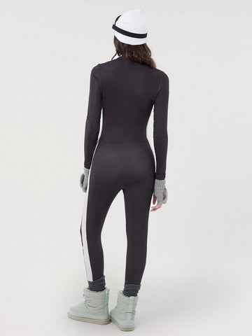 Easelle Zip Up Thumbholes Zipper Front White Unitard Jumpsuit