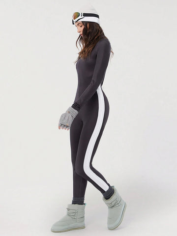 Easelle Zip Up Thumbholes Zipper Front White Unitard Jumpsuit