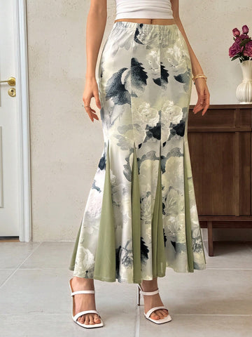 EastFlair Women's Elegant Flower Print Fishtail Skirt