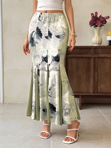 EastFlair Women's Elegant Flower Print Fishtail Skirt