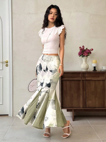 EastFlair Women's Elegant Flower Print Fishtail Skirt
