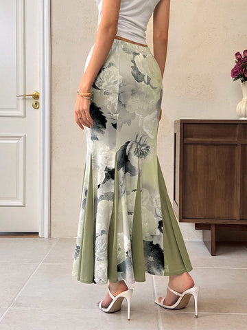 EastFlair Women's Elegant Flower Print Fishtail Skirt
