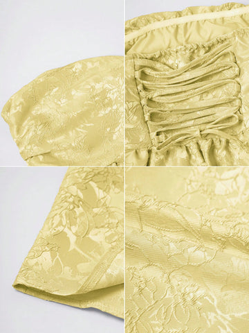 Easter Music Festival Casual Elegant Sexy Solid Pale Yellow Jacquard Strapless Backless High Cinched Waist Waist Dress For Single's Party, Carnival, Wedding, Party, Graduation, Tea Party Long Dress