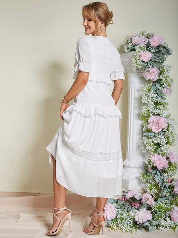 Eilly Bazar Short Sleeve Dress With V-neckline And Ruffle Trim